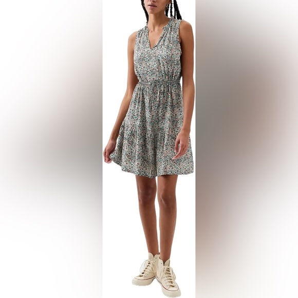 GAP Dresses & Skirts - GAP Womens Floral Pattern Sleeveless Split Neck Mini Dress Ruffle Sz L Casual